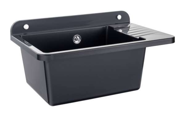 ZELVO COMPACT Kunststoff - Ausgussbecken schwarzer Granit Waschbecken Waschtrog Spülbecken 505 x 345