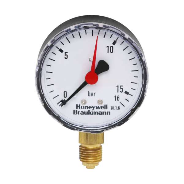 Honeywell Manometer Vordruckmanometer Teilung 0-16 bar G 1/4&#039;&#039; Anschluß unten M76K-A16