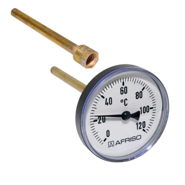 Afriso Bimetall Thermometer mit Tauchhülse 1/2 AG Ø 80mm Länge 150mm 63717