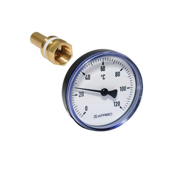 Afriso Bimetall Thermometer mit Tauchhülse 1/2 AG Ø 63mm Länge 40mm 63702