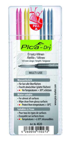Pica-Dry Ersatzminen-Set sortiert, graphit / gelb / rot, 2,8mm, wasserlöslich 8 Stück, 4020