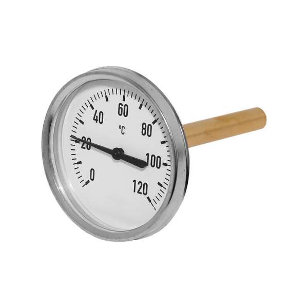 Zeigerthermometer Pufferthermometer mit Tauchhülse 1/2&#039;&#039; 100mm lang Ø 80, 0-120°C
