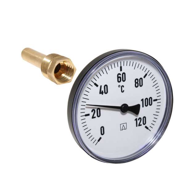 Afriso Bimetall Thermometer mit Tauchhülse 1/2 AG Ø 100mm Länge 63mm 63695