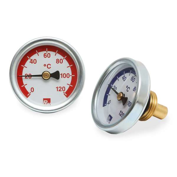 PAW Satz Zeigerthermometer mit Tauchhülse 1/2&quot; x 50 mm je 1x rotes und blaues Ziffernblatt 2175